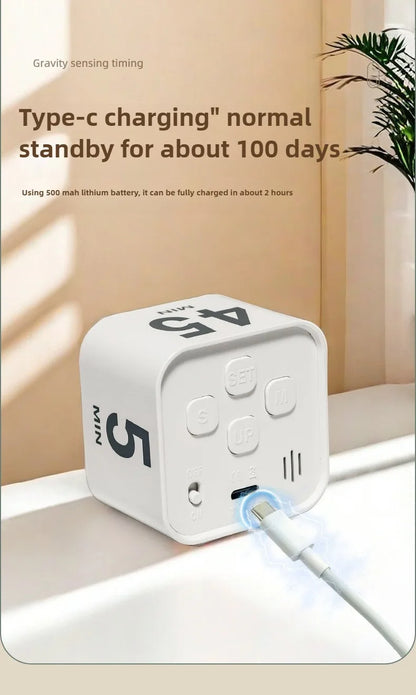 Productivity Cube Timer with LED Display – Gravity Sensor & 4 Preset Times – Countdown Timer for Kids, Study, Work, Kitchen