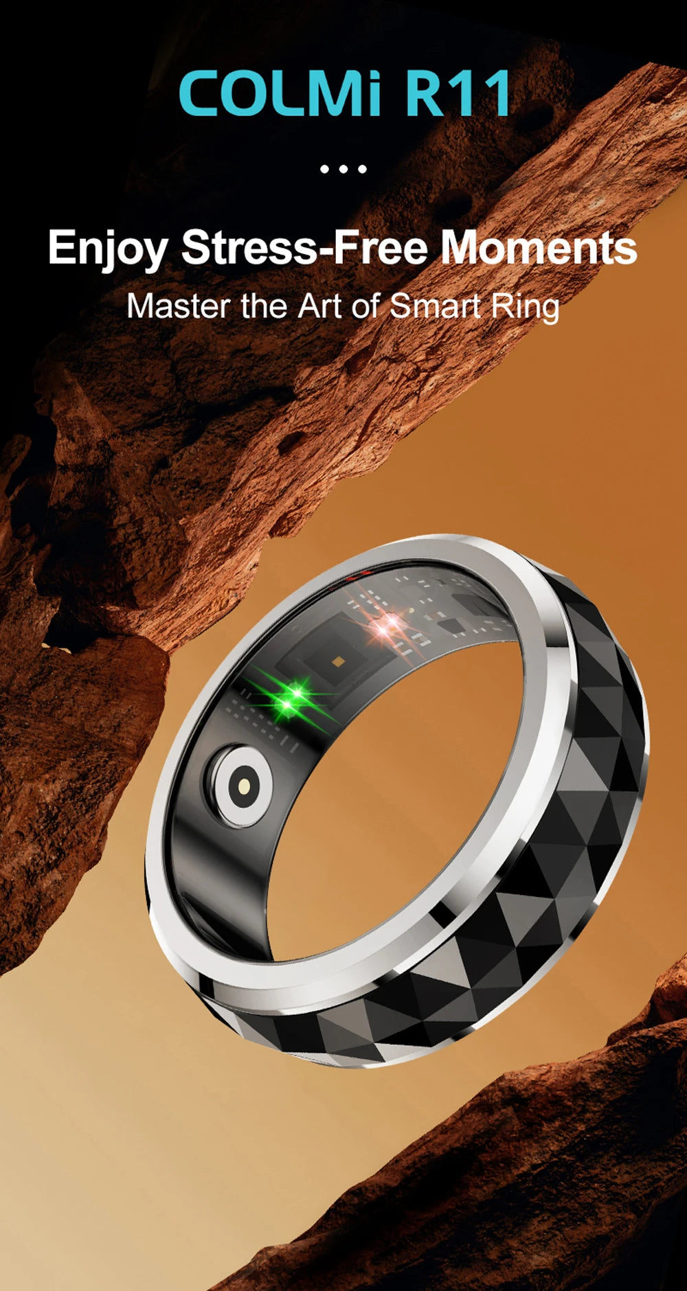 COLMI R11 Smart Ring – Fidget Spinner Stress Relief Ring with Health Tracking, 5ATM Waterproof, 60-Day Battery – Sleep/HR/SpO2 Monitor for Men & Women