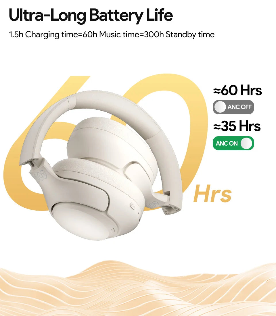 QCY H3 Hybrid ANC Wireless Headphones – 43dB Noise Cancelling Over-Ear Headset with 60H Playtime, Hi-Res Audio & Bluetooth 5.