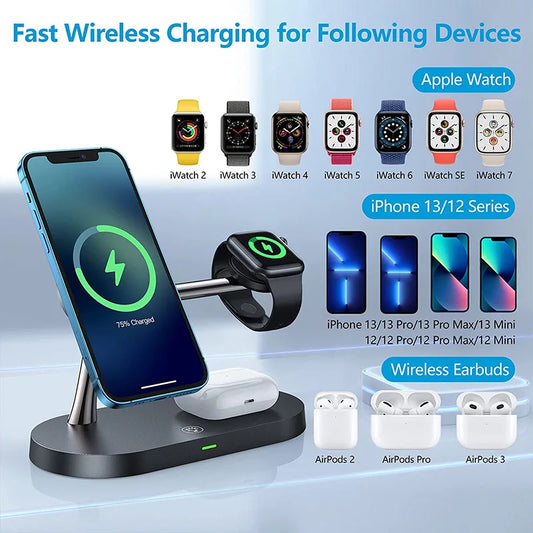 3-in-1 Magnetic Wireless Charger – Fast Charging Stand for iPhone 16/15/14/13/12, Apple Watch 10-4 & AirPods Pro/2/3