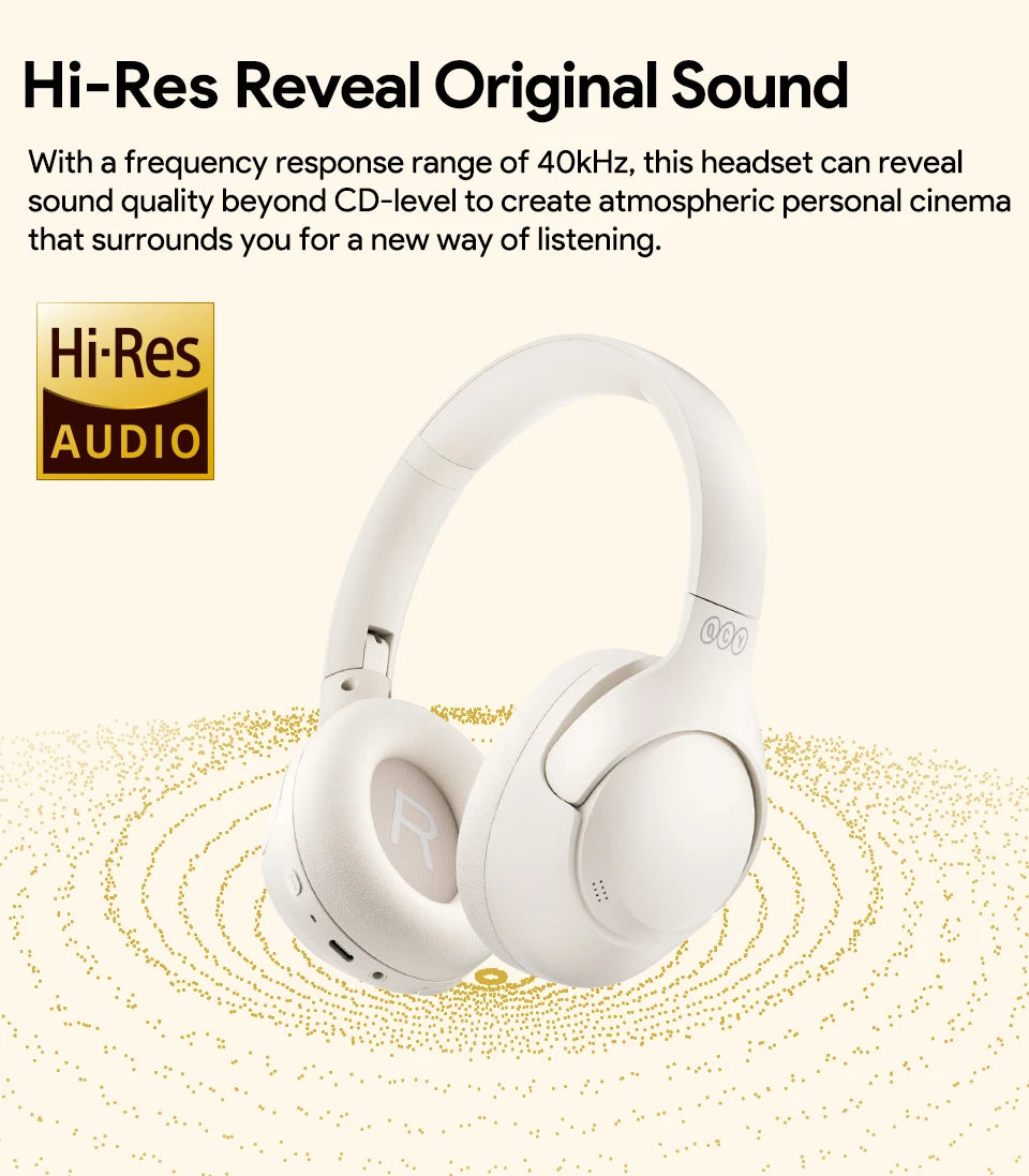 QCY H3 Hybrid ANC Wireless Headphones – 43dB Noise Cancelling Over-Ear Headset with 60H Playtime, Hi-Res Audio & Bluetooth 5.