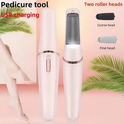 Electric Foot File – Rechargeable USB Pedicure Grinder with 2 Roller Heads, Callus Remover for Dead Skin & Hard Feet – Portable & Waterproof