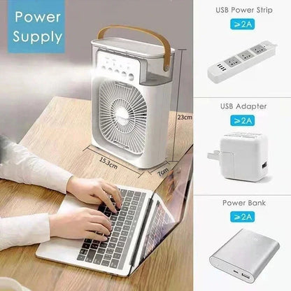 3-in-1 Portable Air Cooler – Mini AC, Humidifier & LED Night Light, 3 Speeds with 7-Color Mood Lighting – for Home, Office, Travel